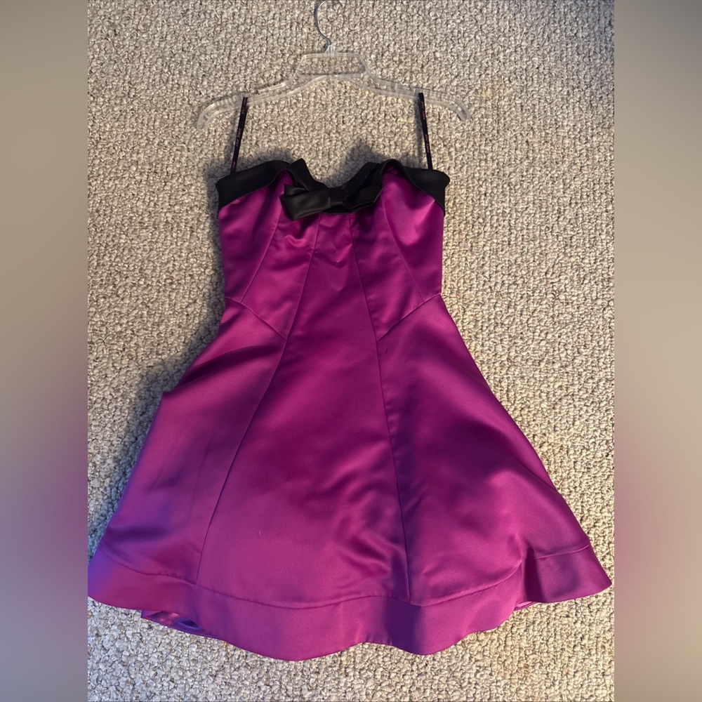NWT Betsey Johnson Black Magenta satin bow dress size 0